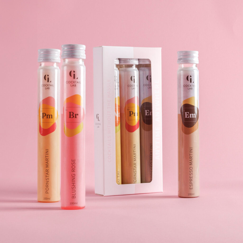 Cocktail Lab Zelf Samenstellen Box Middel met drie losse tubes: Pornstar Martini, Blushing Rose en Espresso Martini