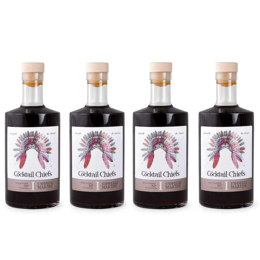 Four 700ml bottles of Espresso Martini in tight arrangement