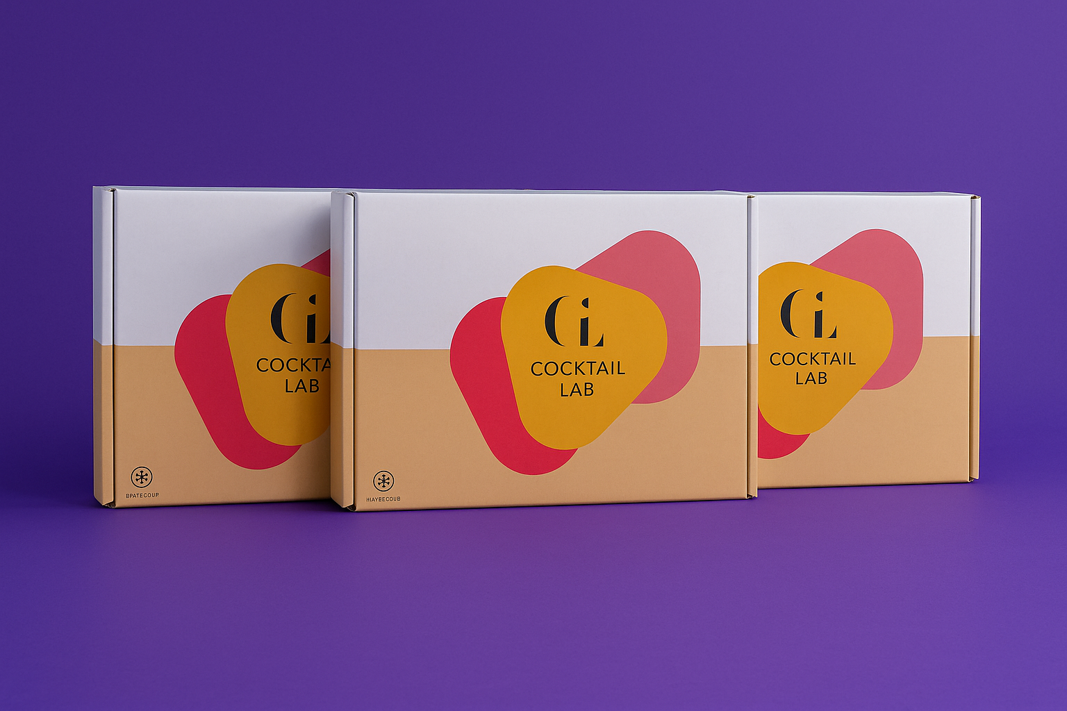 Three Cocktail Lab Tasting Boxes against a purple background